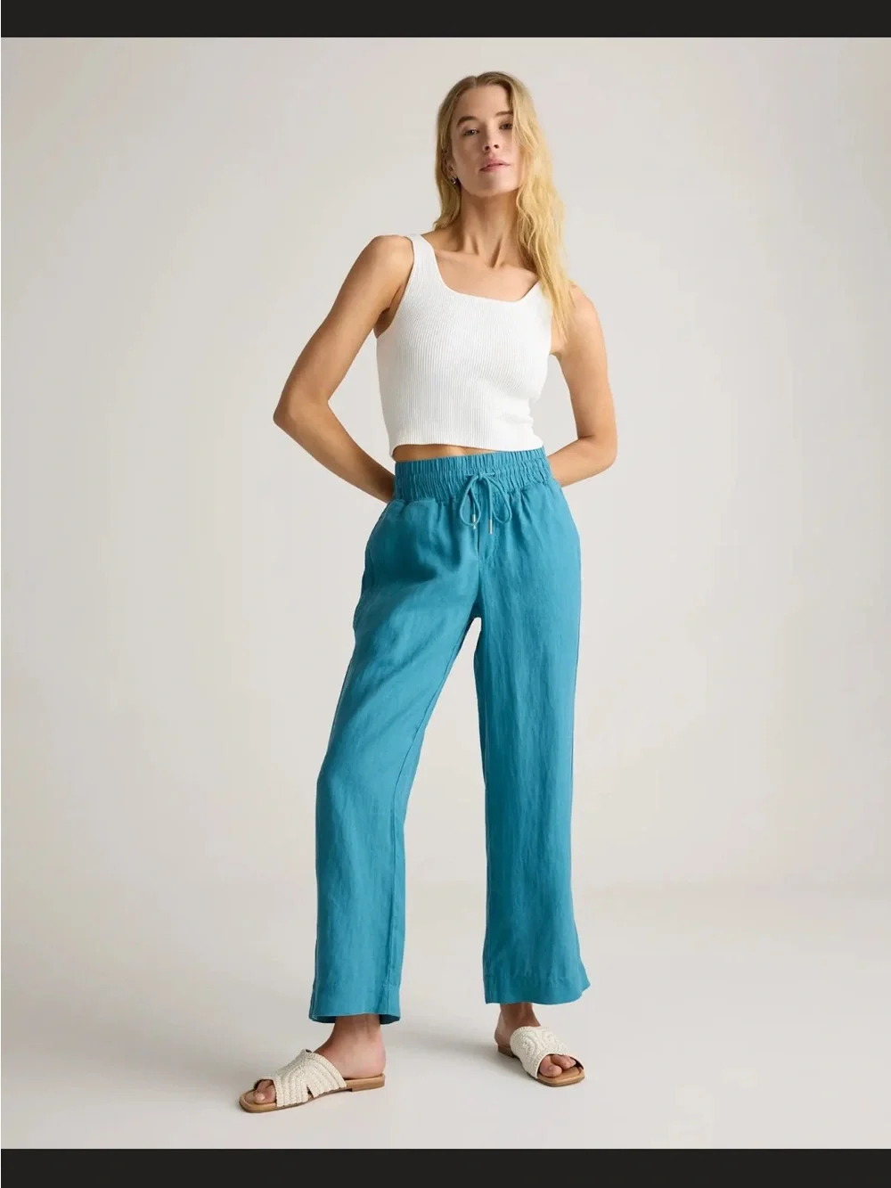 Quince Teal Wide-Leg Linen Pants NWOT Small 29”inseam